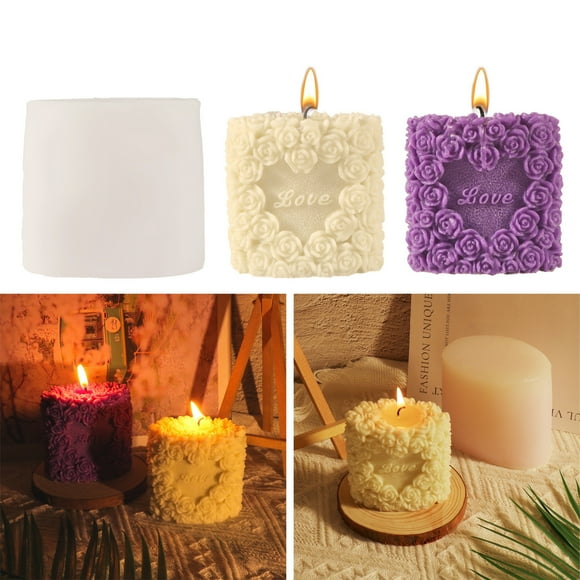 Bougie Pilier Artisanale Cire Paraffine Roses Argile Rouge Et Jaune