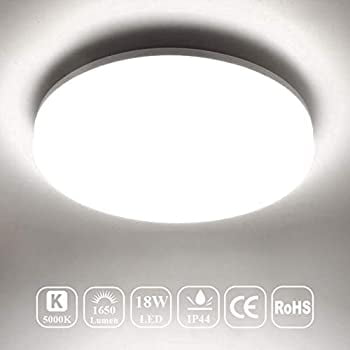 5000k Led Ceiling Light Flush Mount 18w 1650lm Round Lamp For Kitchen Bedroom Bathroom Hallway Stairwell 9 5 Waterproof Ip44 80ra 150w Equivalent Daylight White Com 5000k Led Ceiling Light Flush Mount 18w, Round Ceiling Light Cover