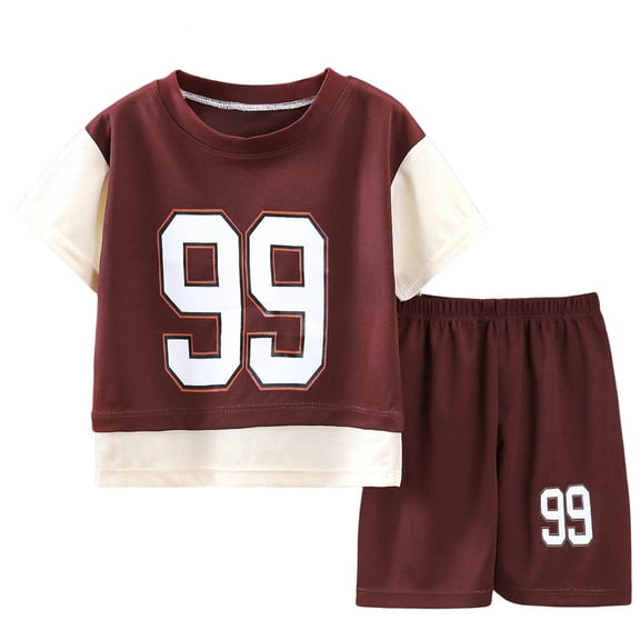 Ulanda Boys Clothes Boys' 2-Piece Summer Outfit Color Block T-Shirt and Shorts Set 6-16 Years (Red, 6-12 Months)