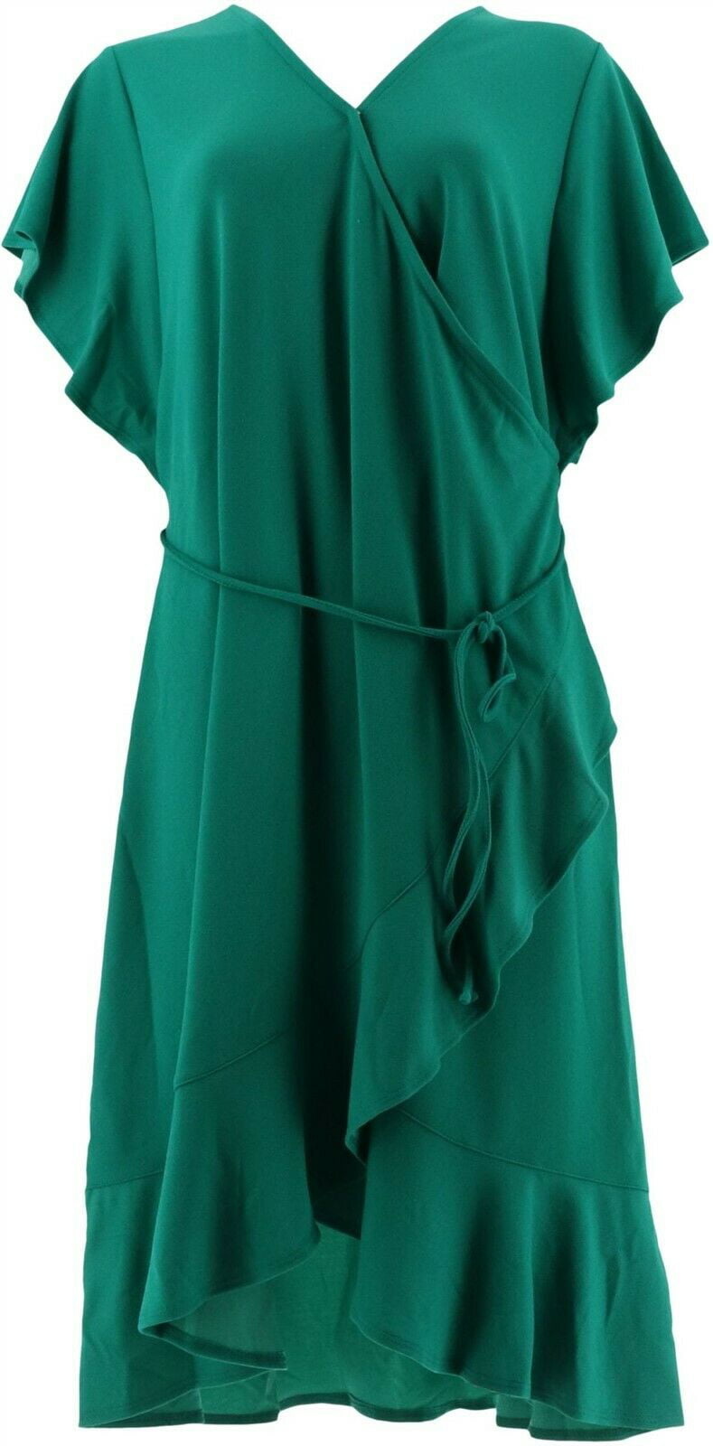 Isaac Mizrahi Pebble Knit Wrap Dress Ruffle Hem Festive Fuchsia M NEW A306457