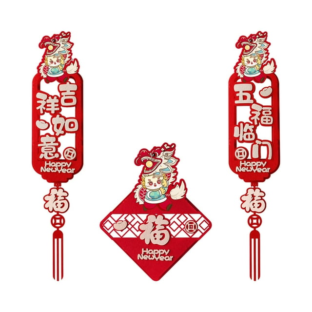 Adorno de pared de fieltro del año del dragón chino, Color rojo, elementos clásicos, personaje de bendición para decoración del hogar y la Oficina, , Estilo F