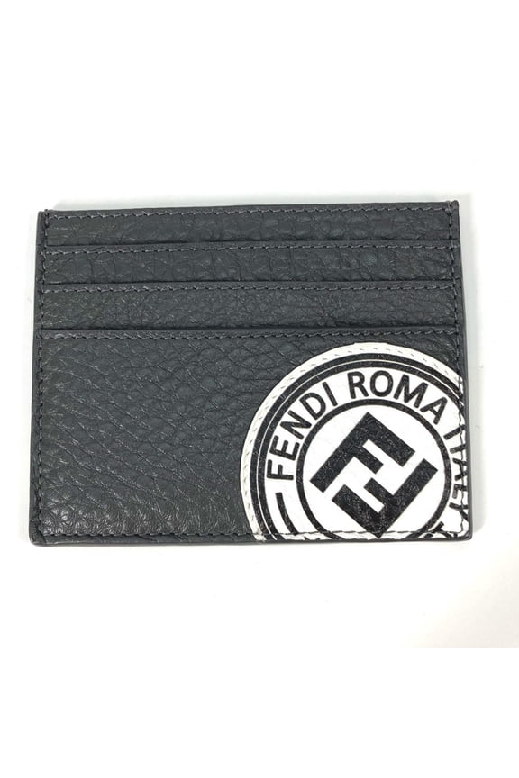 Pre-Owned FENDI 7M0164 Logo Two-Tone Business Card Case, Pass Leather, Men's, Gray (Good)