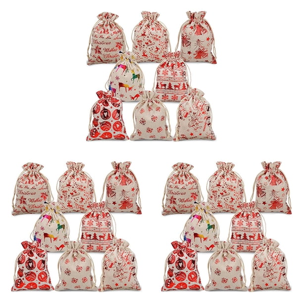 48 Piezas de Bolsas de Regalo de Navidad con Cordón de Arpillera, Bolsas de Regalo para Envoltorios de Dulces, Suministros de Regalo para Fiestas de Navidad