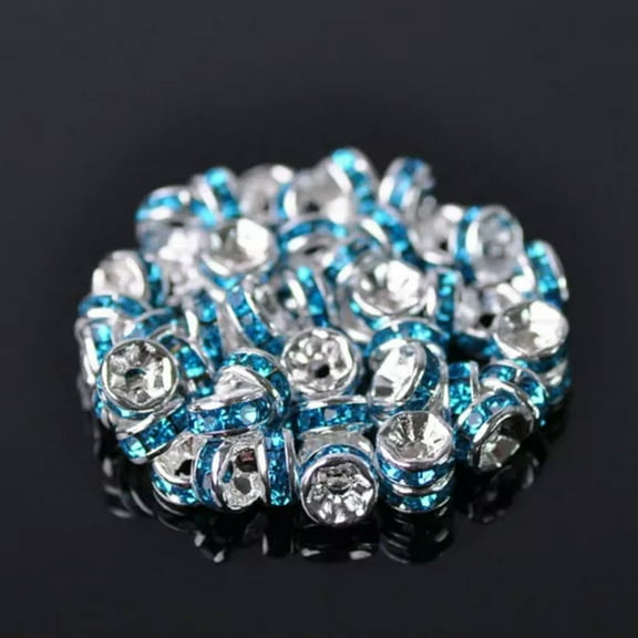 EOEMY Wholesale Czech Crystal Rhinestone Rondelle Loose Spacer Beads 4/5/6/8/10/12mm-#13 Lake Blue-10mm (50Pcs)