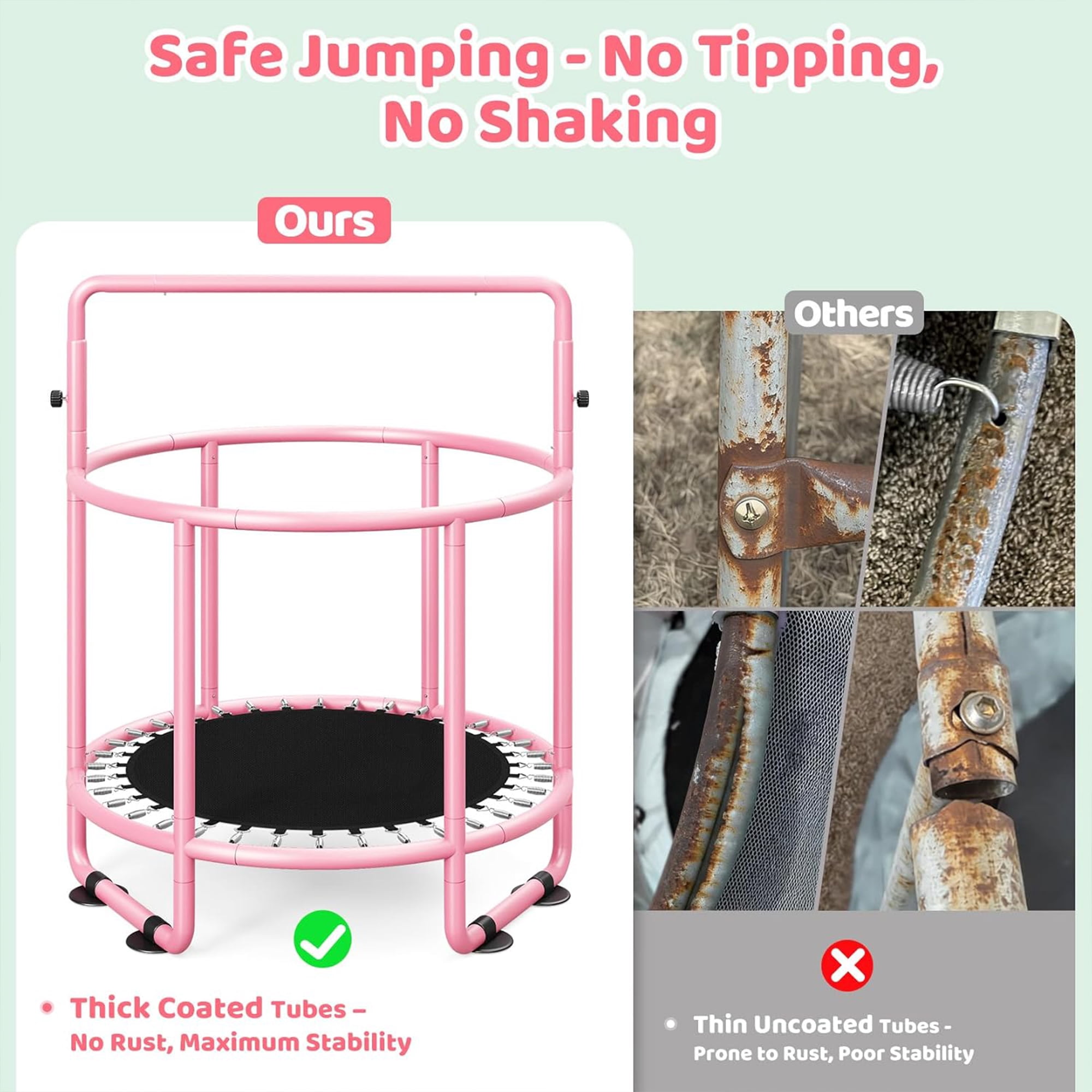 Toremore 55" Trampoline for Kids with Enclosure, 6-in-1 Kid Trampoline Indoor & Outdoor, Toddle Trampoline with Adjustable Gymnastics Bars, Pink