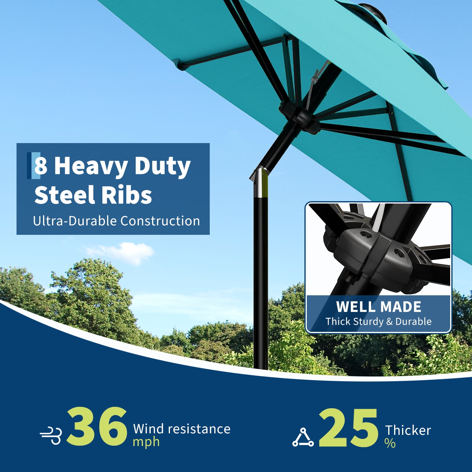 9FT Patio Umbrella for Outdoor Table - Market Parasol with Crank Lift, Push Button Tilt, UV Protection Waterproof Canopy, 8 Sturdy Iron Ribs, Wind Resistant, Sun Shade for Pool, Deck, Garden, Yard