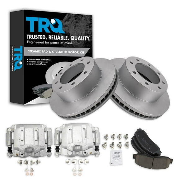 TRQ Front Brake Pad & Rotor Kit Brake Caliper Brake Pads Brake Rotor Ceramic Vented Premium G-Coated Fits Select 2005-2012 Ford F-250 Super Duty F-350 Super Duty