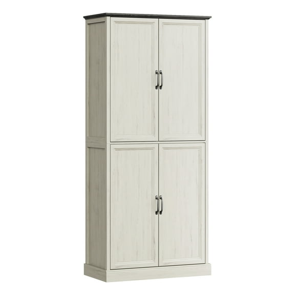 YouTrend 70'' Farmhouse Kitchen Pantry Cabinet Storage Cabinet W/ Adjustable Shelves and Metal Handles for Living Room,Kitchen,Bathroom,Office,White