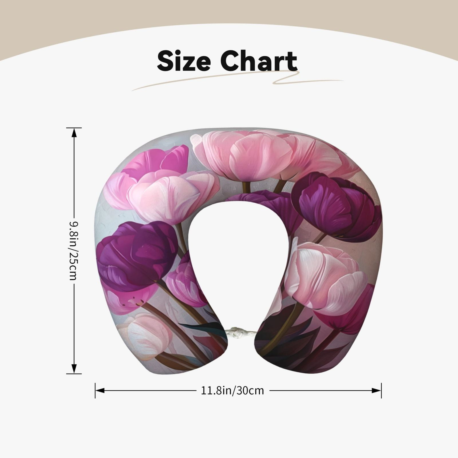 Xecao Purple And Pink Tulip Bouquet Print Memory Foam Cervical Neck Pillow Versatile U-Shaped Pillows for Home,Office,Camping,Travelling,Soft Washable Cover
