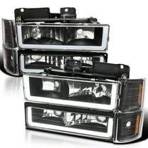 Spec-D Tuning Black Headlights   Bumper Lights   Corner Lights w/ LED Tube Compatible with 1994-1998 Chevy C10 C/K 1500/2500/3500, Left   Right Pair Headlamps Assembly