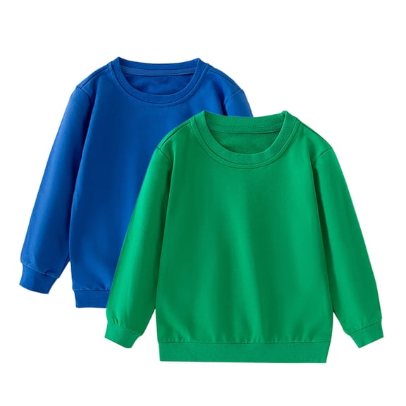 Khunlpohl 2 Pack Kids Sweatshirts Cotton Crew Neck Long Sleeve Casual Tops Solid Color Loose Soft Fall Winter Clothes