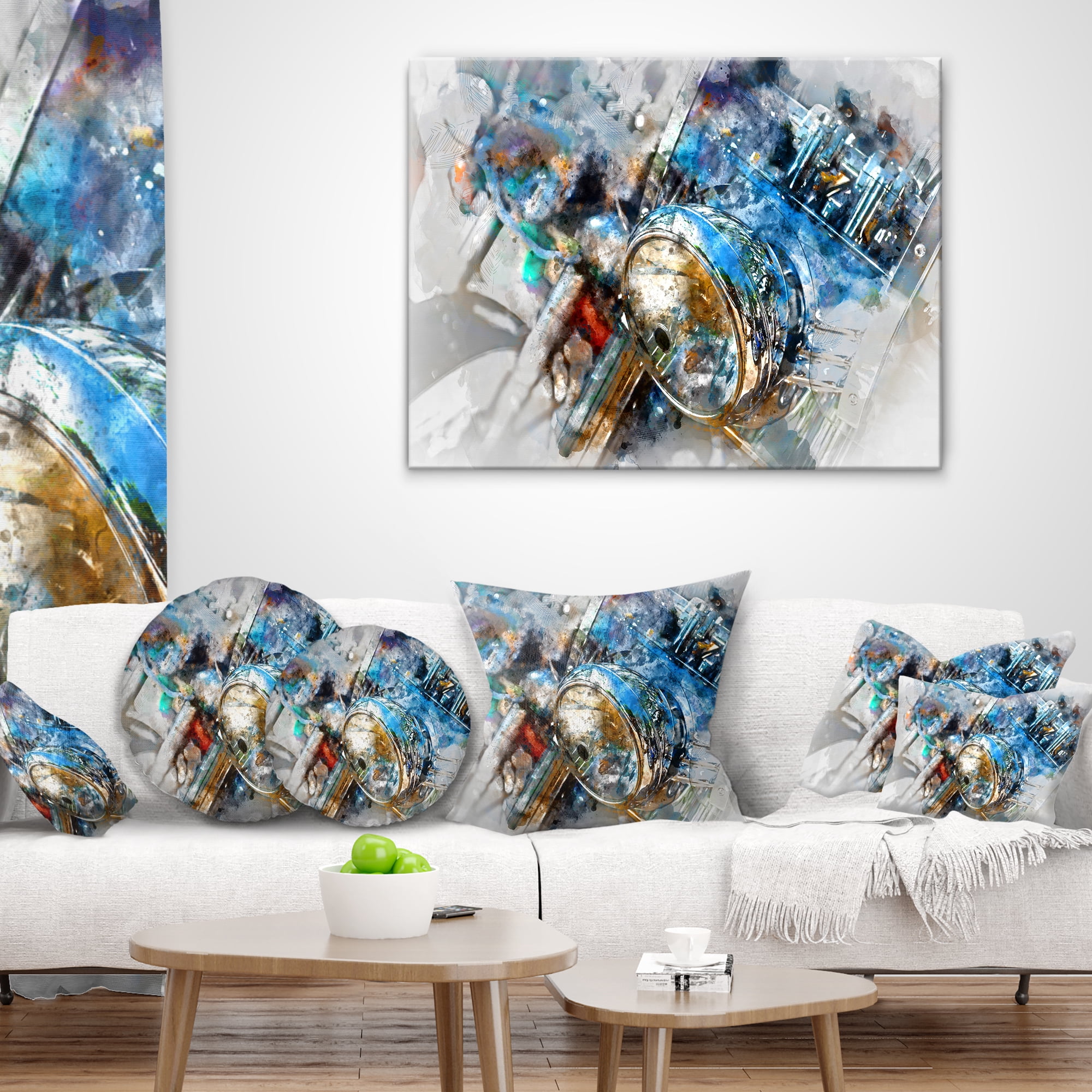 Designart Motorcycle Headlight Watercolor - Contemporary Throw Pillow - 18x18
