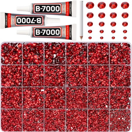 DESIGNICE 2026 New 32000Pcs Red Rhinestones for Bedazzling,Red Bedazzle Gems Flatback Resin Stones Diamond Gemstone Jewel Crystal Bedazzled Rhinestone Flat Back for Crafting Crafts 2-6Mm with Glue
