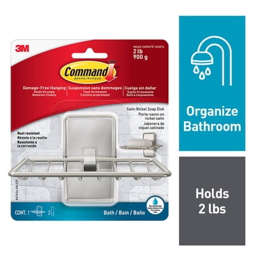 Command Soap Dish, Satin Nickel, Bathroom Organizer, 1 Soap Dish and 2 Command Strips