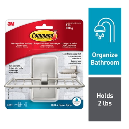 Command Soap Dish, Satin Nickel, Bathroom Organizer, 1 Soap Dish and 2 Command Strips
