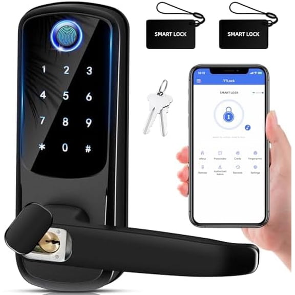 Smart Door Lock with Handle, Keyless Entry Digital Lock for Front/Interior Door,Fingerprint Exterior Locks, Electronic Deadbolt with Keypad,Biometric Door Knob,Smart Locks for Home, Apartment, Office