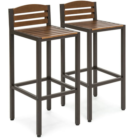 Best Choice Products Set of 2 Outdoor Acacia Wood Accent Barstools w/ Slatted Seat and Backrest for Backyard Bar, Patio-