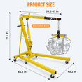 thumbnail image 2 of Garvee Palan de Moteur Pliant de 2 Tonnes avec Levier et 6 Roulettes, Robuste, Jaune, 2 of 6
