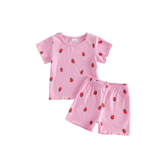 BemeyourBBs Toddler Baby Girl Summer Clothes Strawberry Outfits Cute Print Crew Neck Short Sleeve T-Shirts Elastic Waist Shorts Set 2Pcs Toddler Girls Summer Outfit