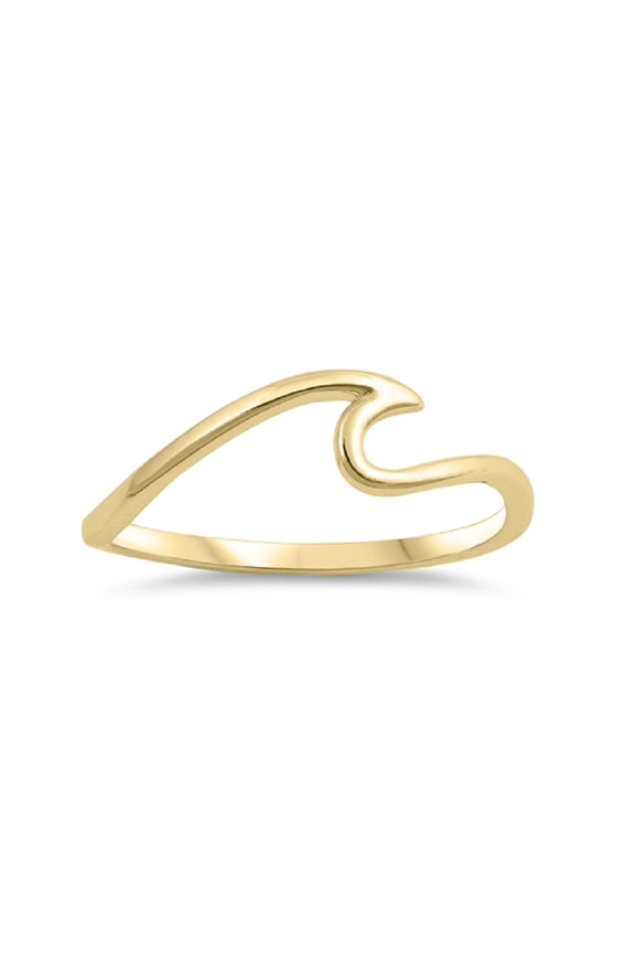 Yellow Gold-Tone Plated Sterling Silver Plain Wave Ring
