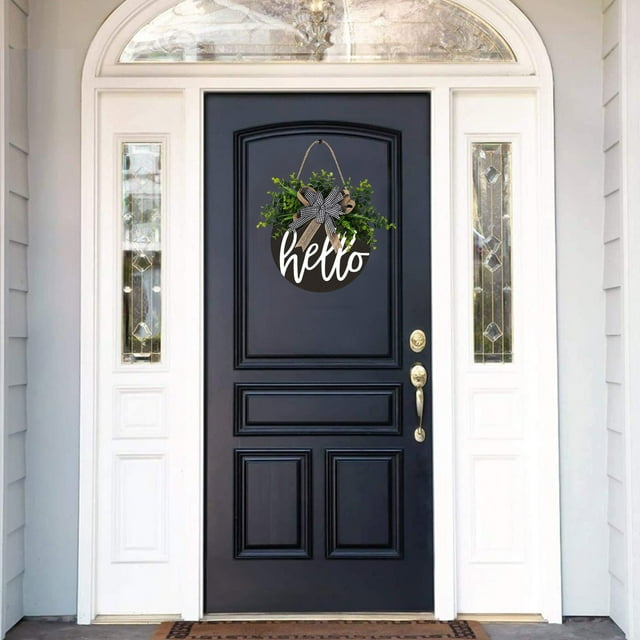 BKER Hello Door Plate Decorative Plate Simulation Flower Wall Hanging Home Decoration Wreath