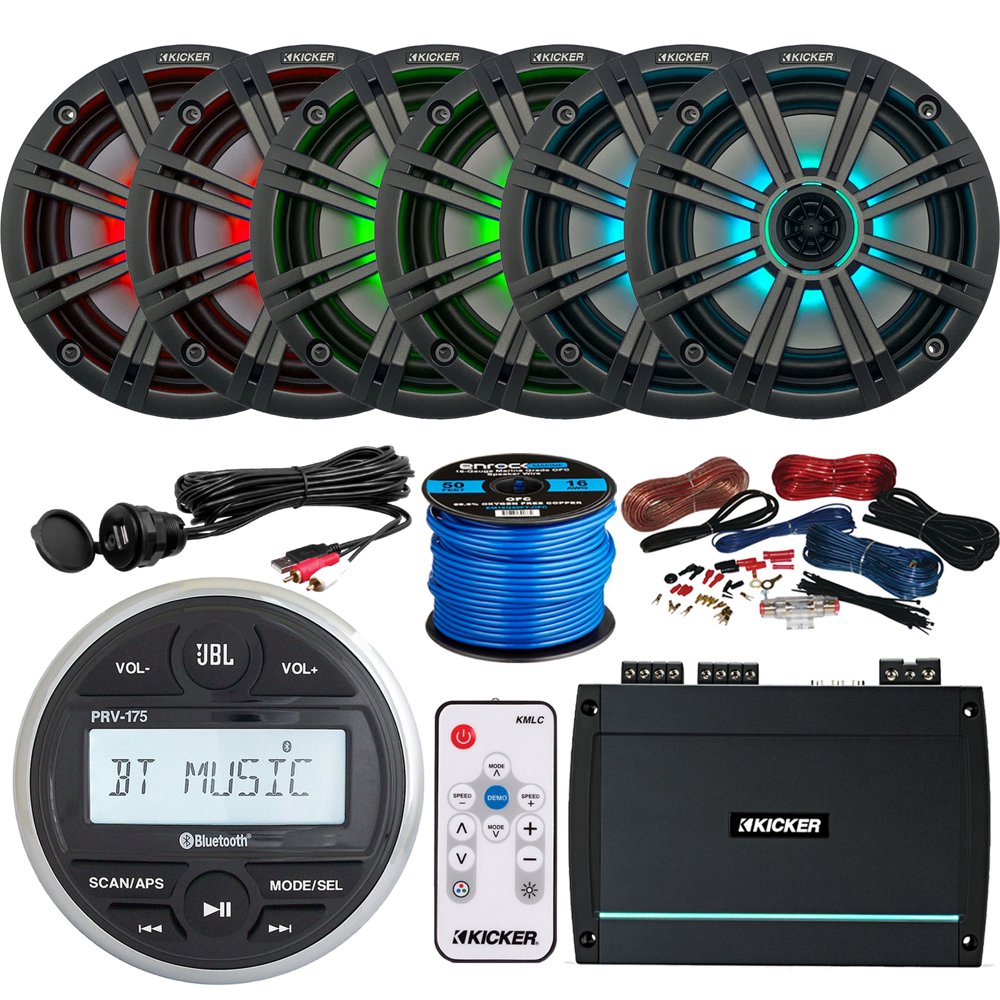 Marine Gauge Style Bluetooth Receiver, 6 x Kicker 6.5" OEM Replacement