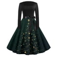 thumbnail image 2 of Women's Casual Fashion Printed Retro Square Neck Long Sleeve Dress with AI Christmas Theme, Fall and Winter Dress for Casual and Party Occasions, Soft Fabric,Dark Green,L, 2 of 4
