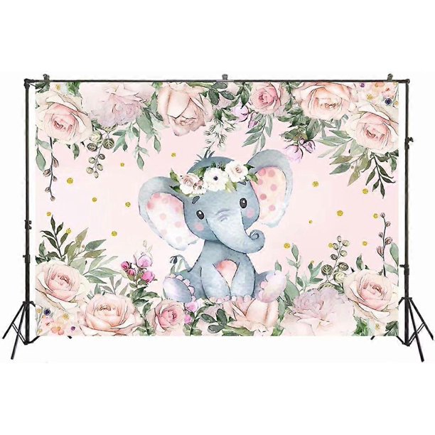 Fondo de 6,5 x 5 pies con diseño de elefante y flores rosas para baby shower, revelación de género, bonito elefante floral, fotomatón, para bebé recién nacido, cumpleaños, fotografía de niña