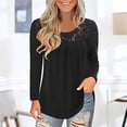 thumbnail image 2 of Babysbule Women's Tops Women's Summer Fashion Long Sleeve O-Neck Solid Lace Splicing Tops, 2 of 7