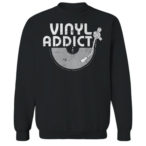 Original & Unrestored Vinyl Addict Graphic Black Men's Cotton Pullover Sweatshirt