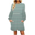 thumbnail image 2 of Qiopertar Vente de Liquidation Robe Mi-Mollet à Manches Courtes Col Rond Imprimé Mode pour Femmes Offres de la Semaine Moins de 5$, 2 of 5