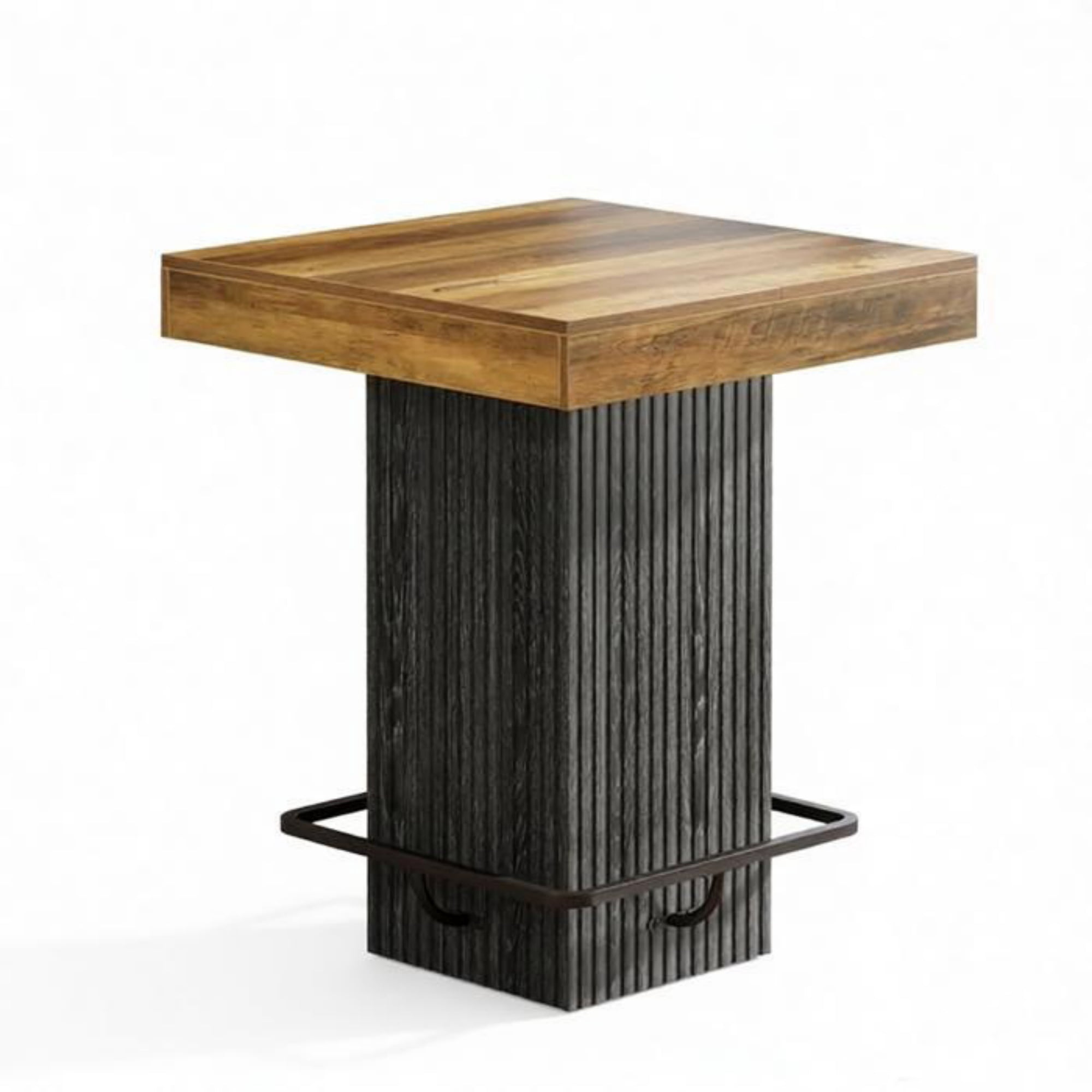 31.5 in Counter Height Bar Table, Square Dining Table with Metal Footrest