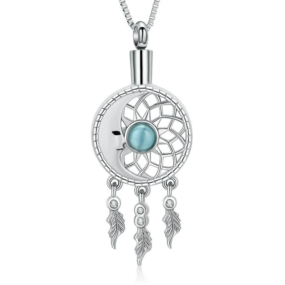 Dream Catcher Urn Necklace for Ashes Moon Cremation Jewelry Stainless Steel Keepsake Ashes Pendant Memorial Jewelry for Women Men