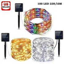 LINKPAL Outdoor String Lights，100 LED Solar Fairy Lights 33 feet 8 Modes Copper Wire Lights Waterproof Outdoor String Lights for Garden Patio Gate Yard Party Wedding Indoor