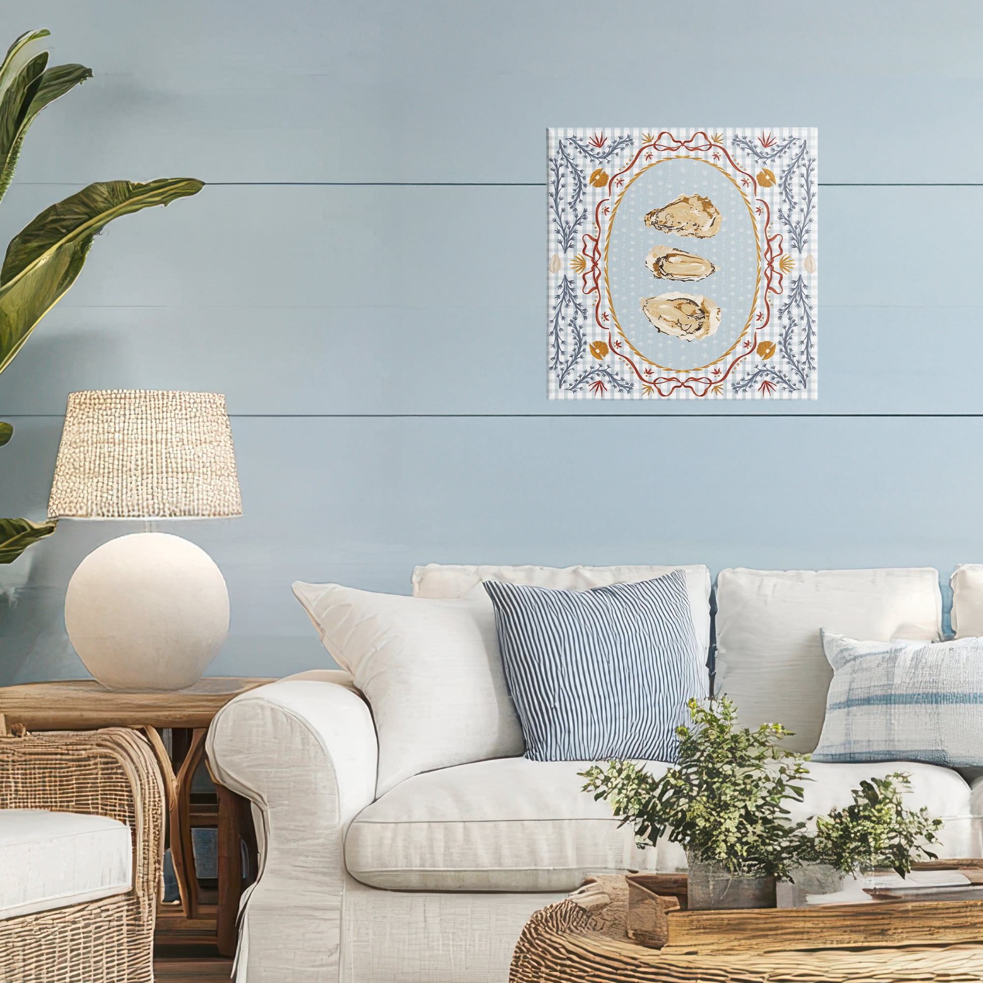 Stupell Industries Oyster Trio on Blue Gingham Canvas Wall Art, design by Vero Illustrates