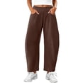 thumbnail image 2 of Barrel Sweatpants Women Fall Winter Elastic Waist Casual Loose Fit Wide Leg Sweat Pants Trousers with Pockets, 2 of 8