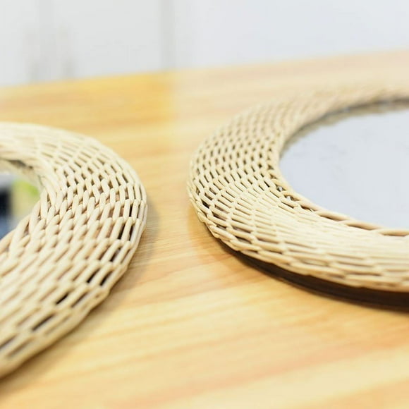 AMERTEER  Decorative Wall Mirror Rattan Make-up Mirror For Creative Art Deco Circular Mirror Living Room Wall Hanging Mirror Pendant Flower Border 50*50cm
