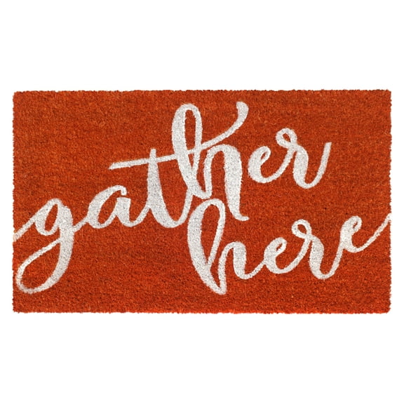 RugSmith White Machine Tufted Gather Here Doormat, 18" x 30"