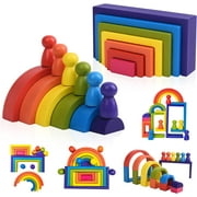 Terra Wooden Toys Rainbow Stacking Blocks-Montessori Toys Building Blocks for Toddler Age 1 2 3 4 Years Old Open Ended Preschool Activity Educational Toy Gifts for Kids-19PCS