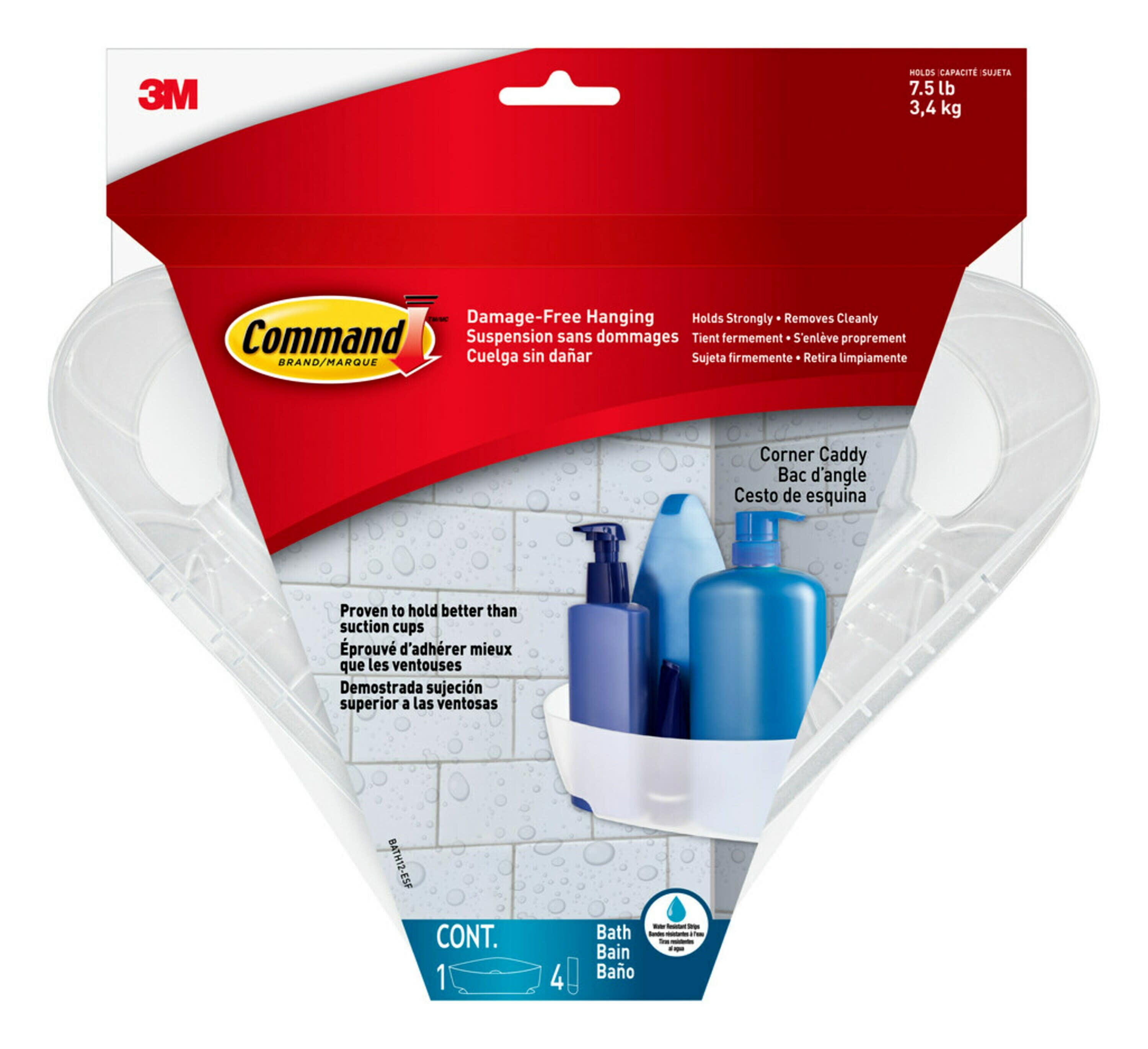 Command Corner Caddy with WaterResistant Strips, 1 Frosted White Caddy