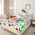 thumbnail image 4 of Homewish Colorful Ribbon Bow 3pcs Twin Sheet Sets for Children Teens Girls,Abstract Leopard Print Twin Fitted Sheet,Dreamy Princess Breathable Flat Sheet,Breathable Home Decor, 4 of 7