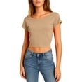 thumbnail image 5 of Open Back Crop Tops Women Short Sleeve Crew Neck T-Shirts Summer Casual Tee Going Out Blouses Plain Tshirts (XL, Khaki), 5 of 8