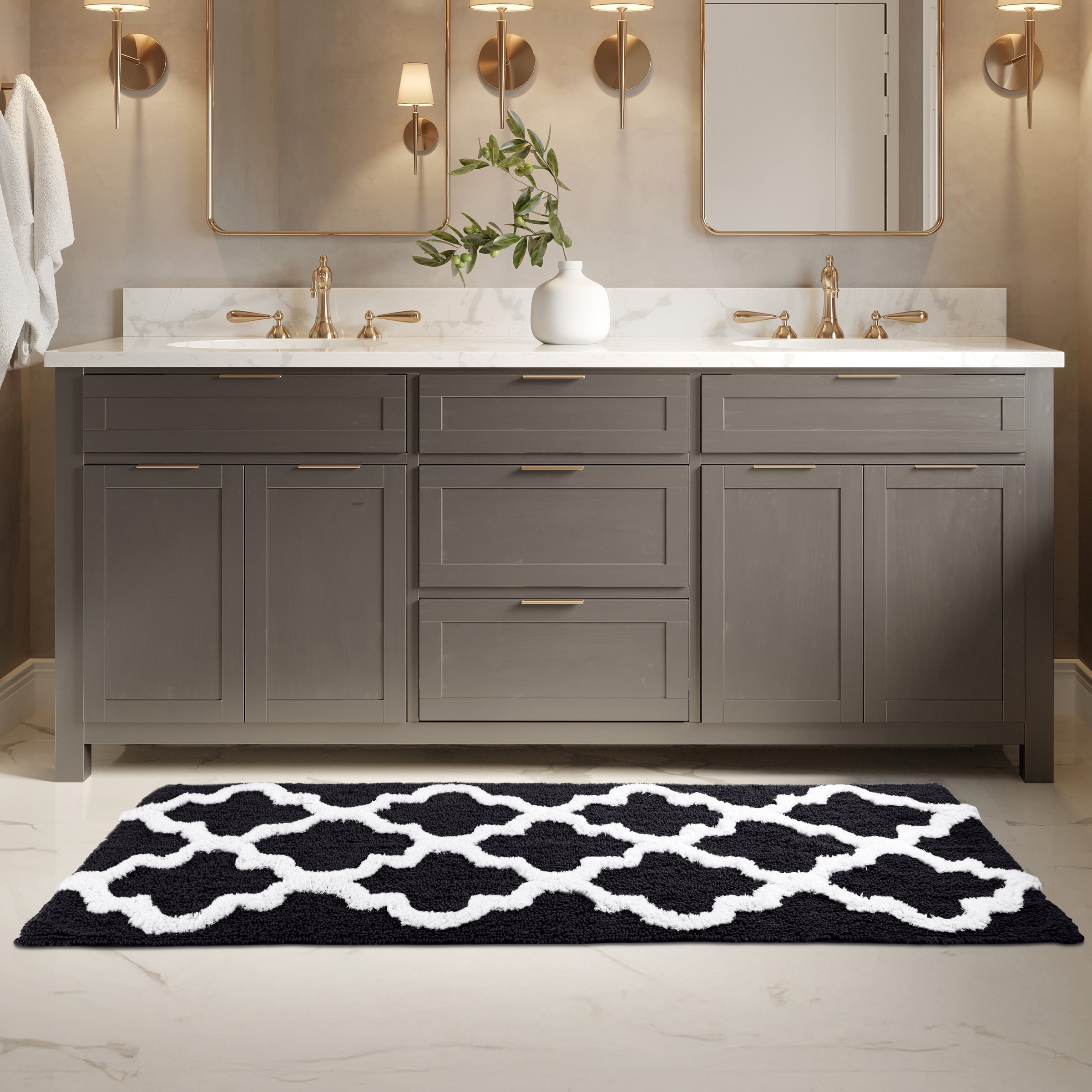 Lavish Home 24 x 60 Inch Bathroom Rug - Non Slip Cotton Bath Mat (Black)