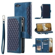 Feishell Crossbody Wallet Phone Case for iPhone 8 Plus/iPhone 7 Plus,Luxury PU Leather Magnetic Buckle Zipper Pocket Card Slots Flip Stand Protective Cover with Hand Strap & Shoulder Strap,Blue