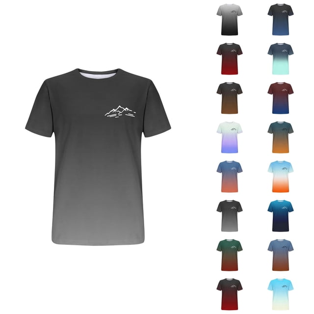 T-shirts Dégradé Montagne pour Femmes 2026 Été Décontracté Manches Courtes Col Rond T-Shirts Graphiques Randonnée Camping Hauts