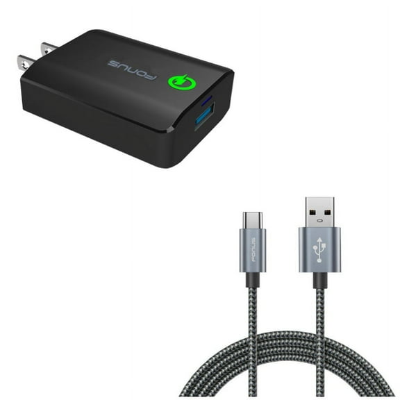 Type-C 6ft USB Cable w Fast 18W Home Charger R5J for Motorola One, Moto Z4 Z3 Play Z2 Play Z Play Droid Force Droid X4 G7 Power Play G6 - Nokia 3.1, 7.1, 8, Plus - OnePlus 5T, 6, 6T, 7 Pro