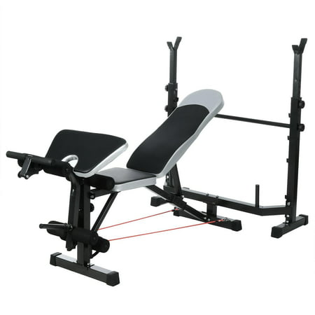 Clearance! 660Lbs Adjustable Olympic weight Bench with Squat Rack,Professional Fitness Home Workout Bench With Preacher Curl/ Leg Developer/ Crunch
