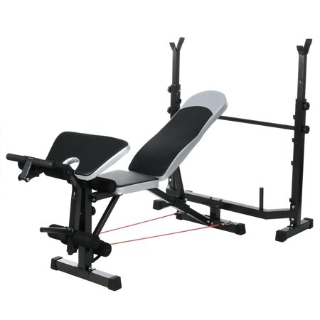 660Lbs Adjustable Olympic weight Bench with Squat Rack,Professional Fitness Home Workout Bench With Preacher Curl/ Leg Developer/ Crunch