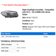thumbnail image 2 of Right Headlight Assembly - Compatible with 2012 - 2013 BMW 528i xDrive Sedan, 2 of 2