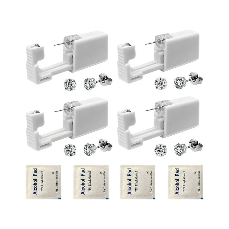 HYJLPAF Safety Ear Piercing Kit – 4 Pack Disposable Self Ear Piercing Gun  with 5mm Silver Earring Studs